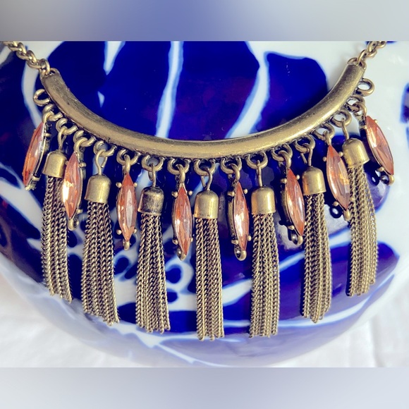 Two Statement Necklaces, Both Unmarked, Retro Costume Jewelry, 1 Gold & 1 Bronze - Picture 14 of 16